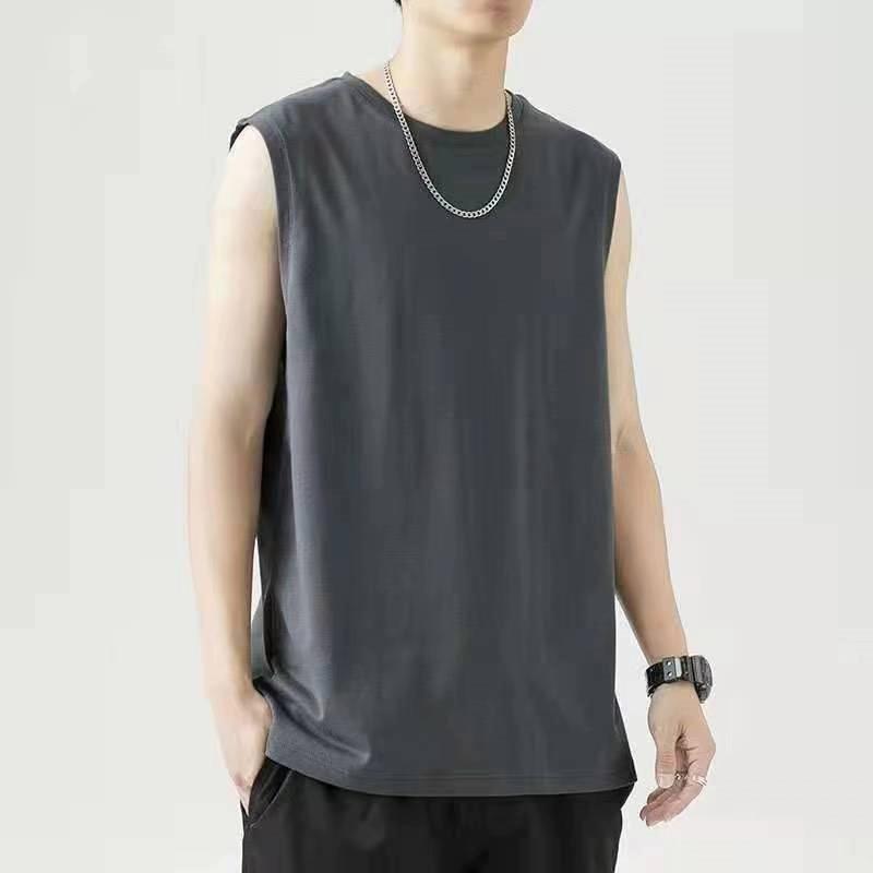 Summer New American Sleeveless O-neck Solid Color T-shirt Men's Fashion Casual Sports Fitness Basketball Vest