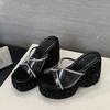 Liyke Summer Wedges Shoes For Women Platform Slippers Fashion Crystal Rhinestone High Heels Square Toe PVC Transparent Sandals