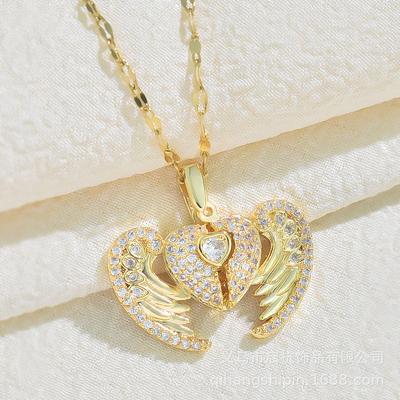 Titanium Steel Love Necklace Women'S Senior Creative Personality Versatile Open And Close Angel Wings Pendant Jewelry