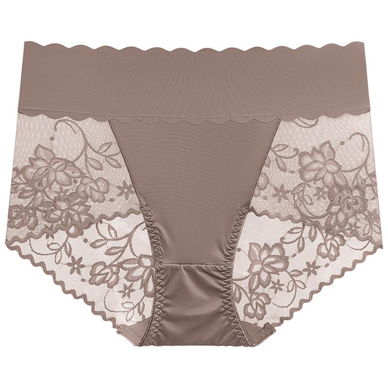 Big Size Lady Summer Sexy Lace Hollow Out No Mark Breathable High Waist Triangle Briefs