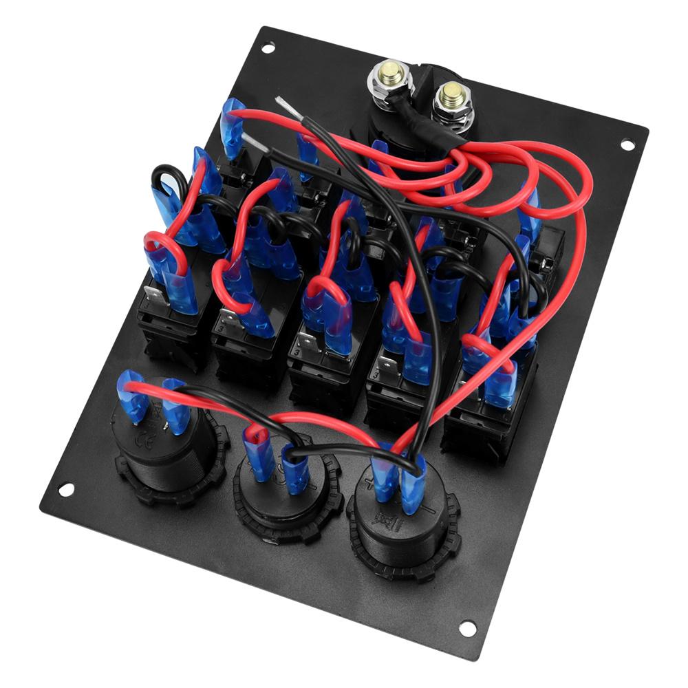 12V 20A 5 Gang Marine Rocker Switch Panel Waterproof Circuit Box LED Voltmeter