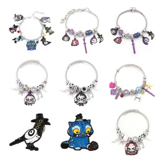 Demon Hunters-Inspired Bracelet Zinc Alloy Enamel Cat Charms Snake Chain Fade Resistant Lightweight Gothic Fantasy Jewelry Accessories