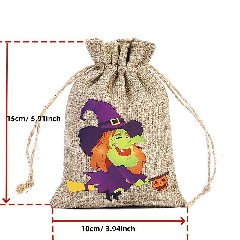 12 Styles Halloween Linen Storage Bag Halloween Horror Funny Pattern Candy Gift Packaging Bag Gift Storage