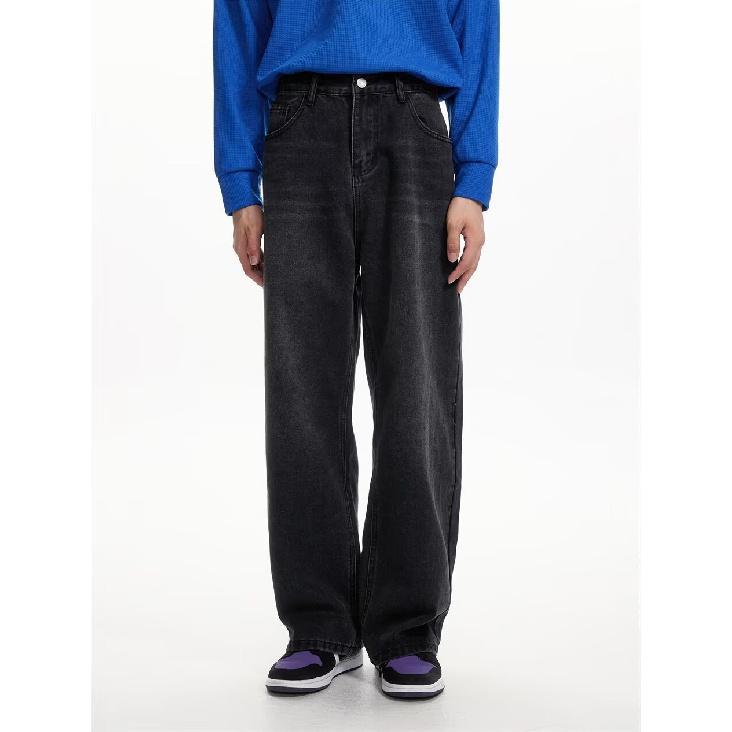 

Осенние прямые джинсы мужские потертые повседневные модные брендовые уличные дизайнерские ощущения, прочные и красивые ретро плиссированные брюки длиной до пола 3XL чёрный