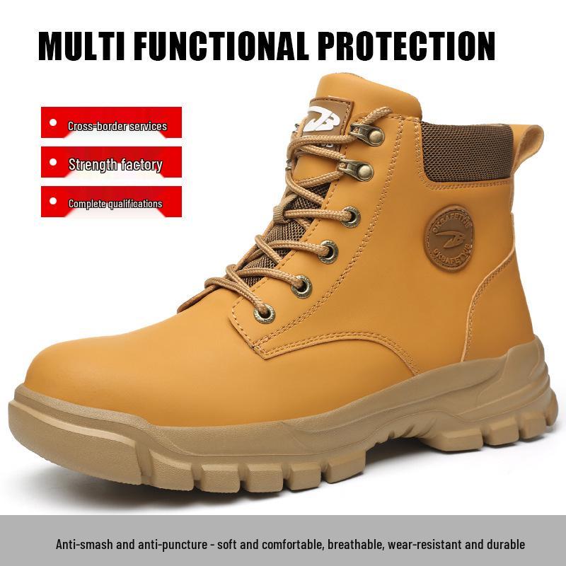 Men's High-Top Safety Boots: Anti-Smash, Anti-Puncture, Durable, Comfortable, Easy Button Closure for Work Protection