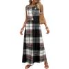 Ladies' Plaid Printed Casual and Fashionable Waist Cinched Sleeveless Dress