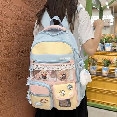College Colorblock Schoolbag Women's Travel Backpack Lightweight Class Backpack