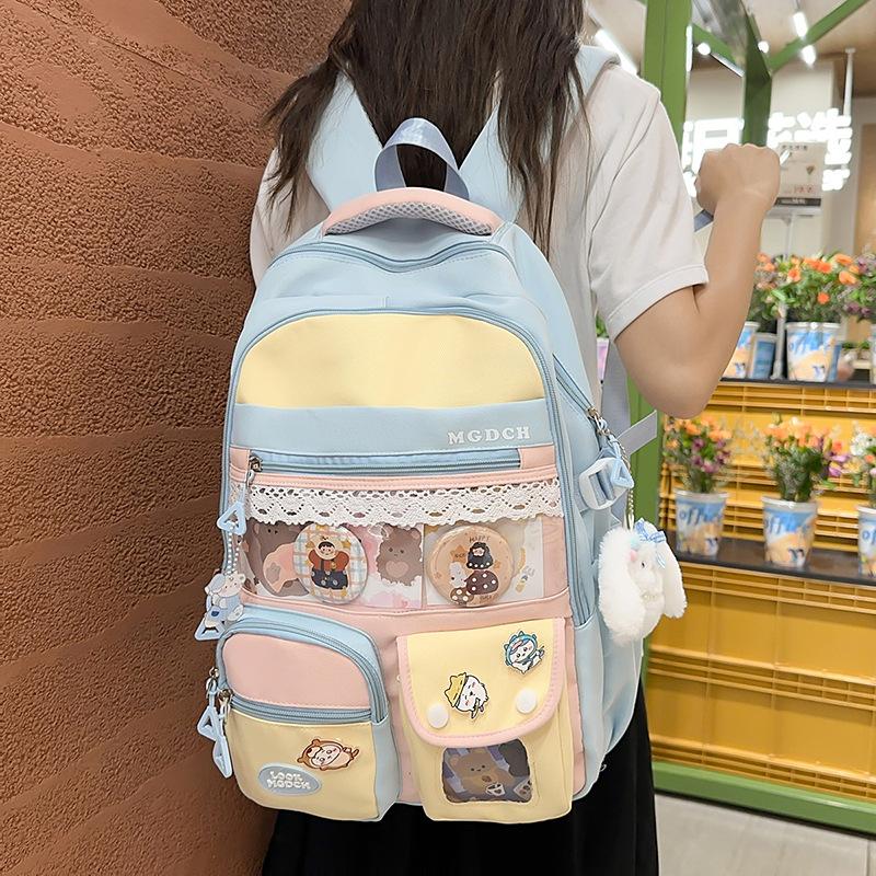 

College Colorblock Schoolbag Women s Travel Backpack Lightweight Class Backpack фіолетовий