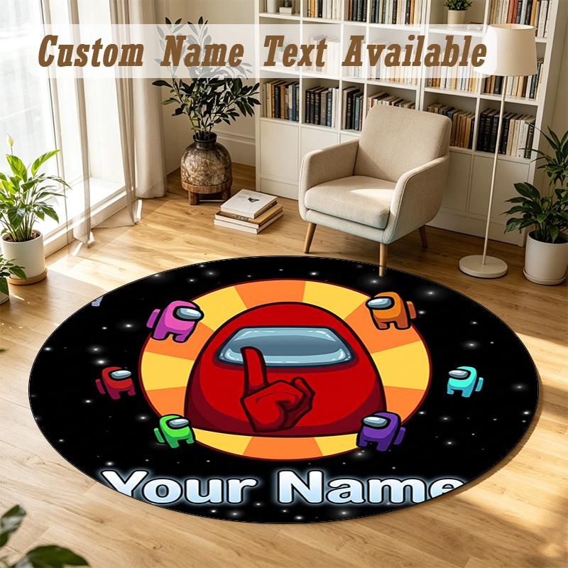 Round Rug Custom NameAmong Us Pattern Non Slip Carpet Home Floor Decor