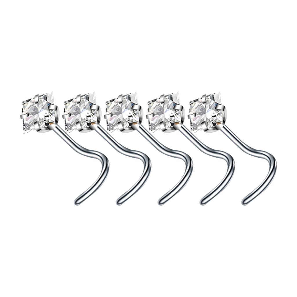 5Pcs Sturdy Alloy Nose Piercing Jewelry Set L Shape Studs and Hoops With CZ Designs Accessory for Stylish Look