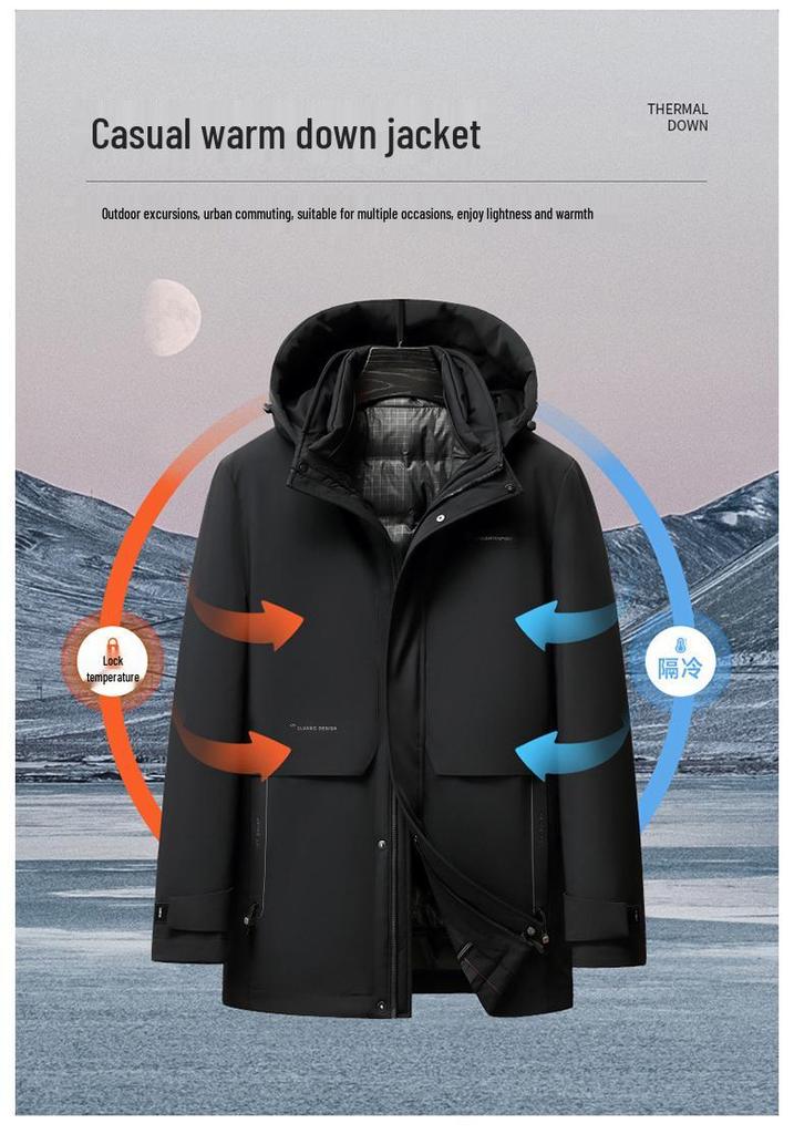2025 Men's Winter Mid-Length Detachable Liner Down Jacket - Thick & Warm Outerwear