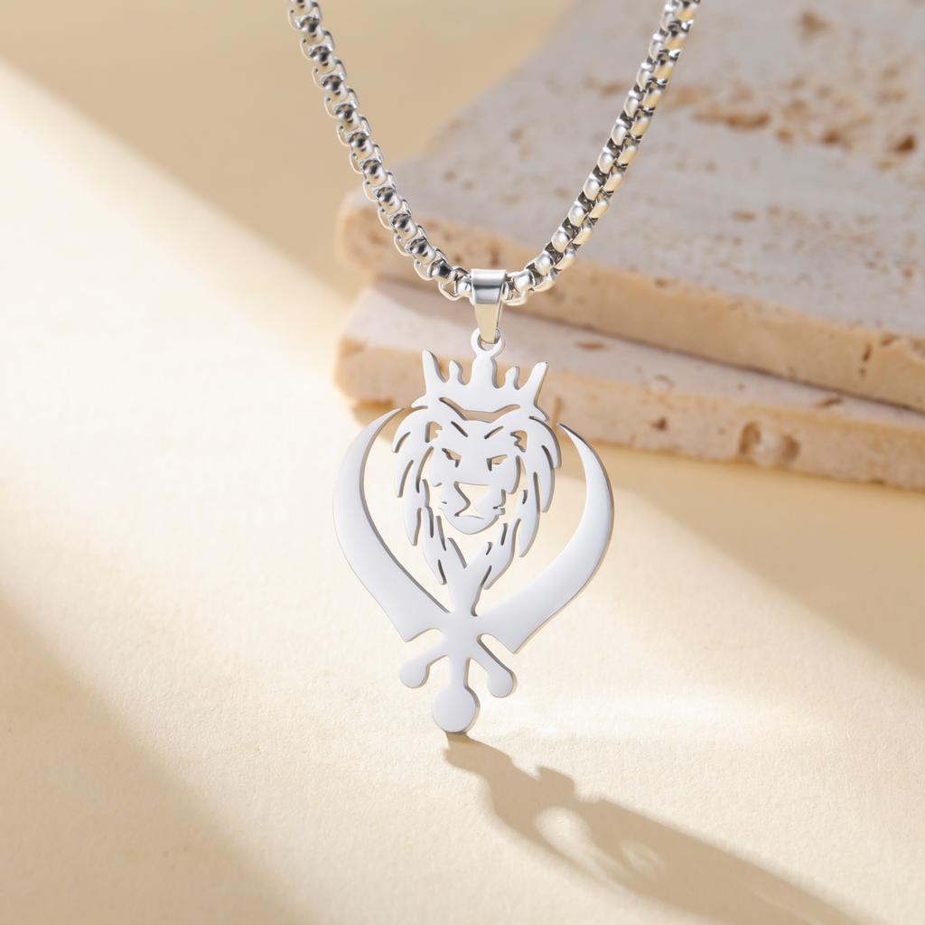 My Shape Punk Crown Lion King With Sikh Symbol Khanda Pendent Necklace Stainless Steel Animal Charm Choker Chains Jewelry Gifts