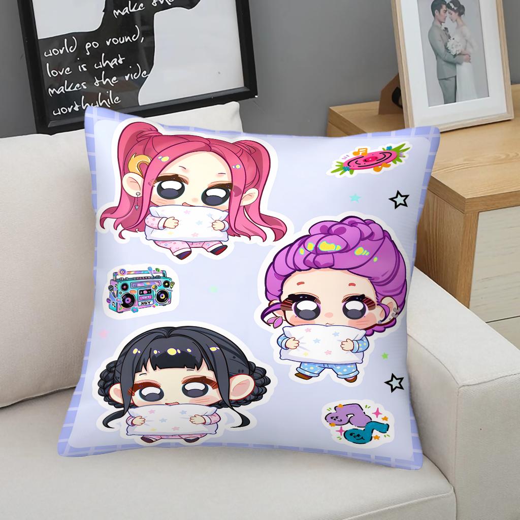 Kpop Throw Pillow Decorative Cushion Cute Anime Idol and Music Note Print Polyester Pillow for Sofa Bedroom Fans Home Decor