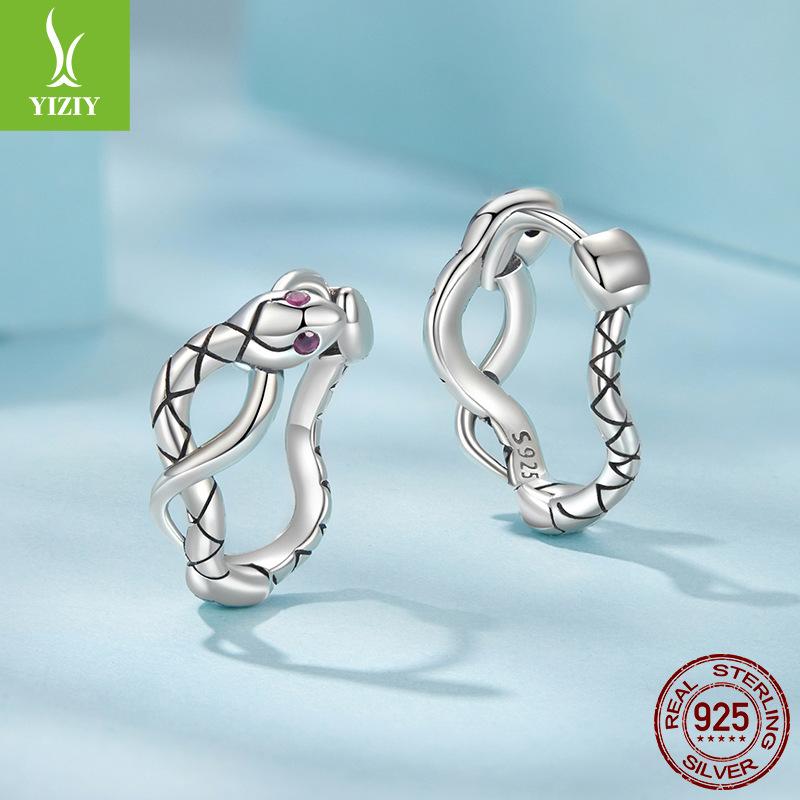 S925 Sterling Silver Snake Ear Buckle Earrings, Vintage Elegant Animal Lucky Earrings Earrings