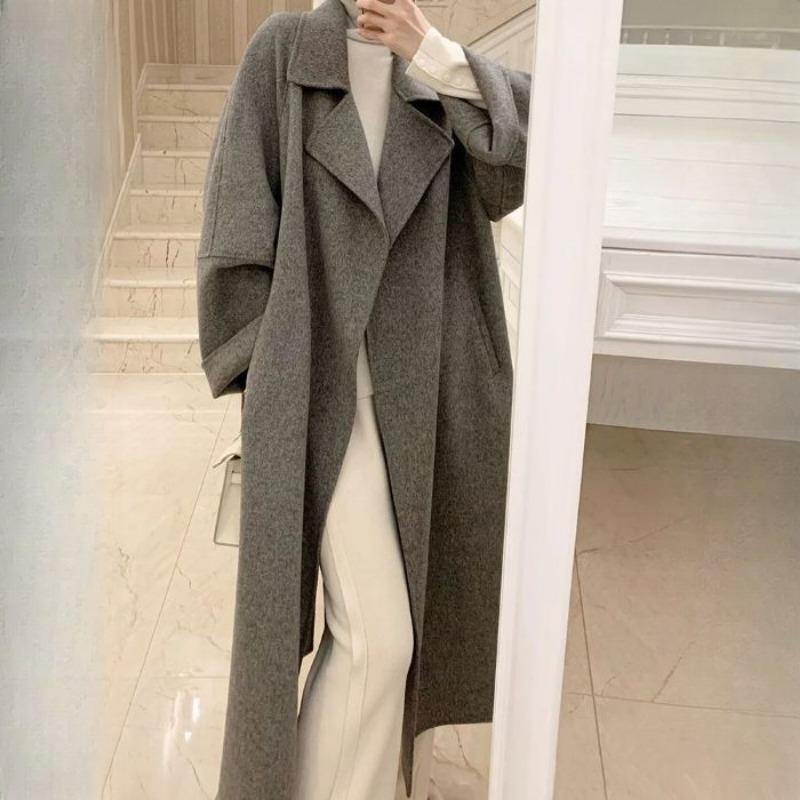 

Красное шерстяное пальто для женщин средней длины весенне-осеннее свободного кроя модное универсальное шерстяное пальто 2XL серый