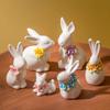 Ceramic Ornament Easter Standing Bunny Handmade Flower Creative Desktop Cute Style Decor Handmade White Porcelain Birthday Gifts