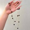 Layered Tiger Eye Pendant Necklace Women Vintage Melange Style Long Chain Statement Jewelry