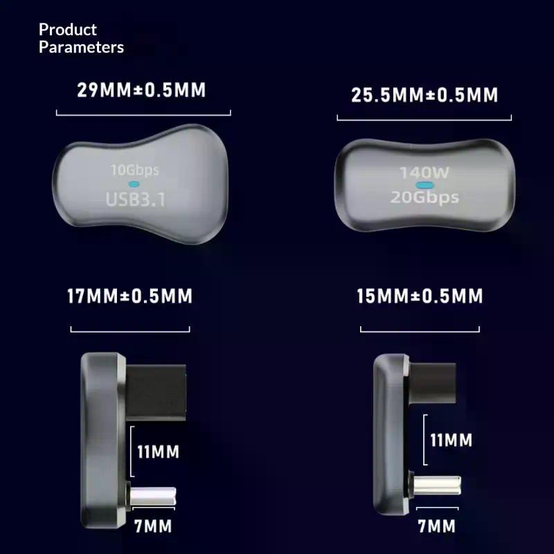 1Pcs Type C Male To Female 20Gbps PD 140W Fast Charging Converter 180 Degree Angle USB C Adapter For Steam Deck Accessories