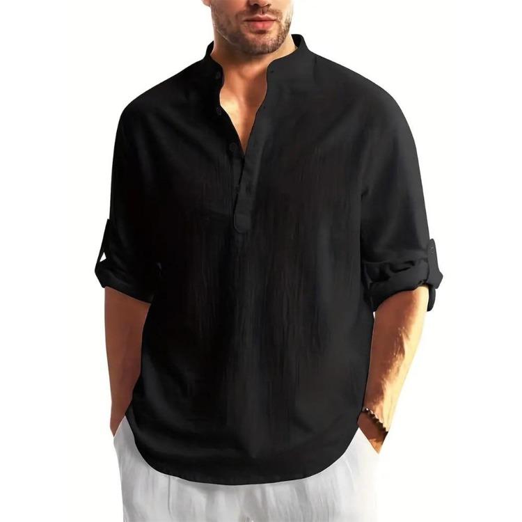 Men's Fashion Linen Cotton Casual Shirt Long Sleeve Loose Blouse Top Handsome Tee Spring Autumn Shirts for Men