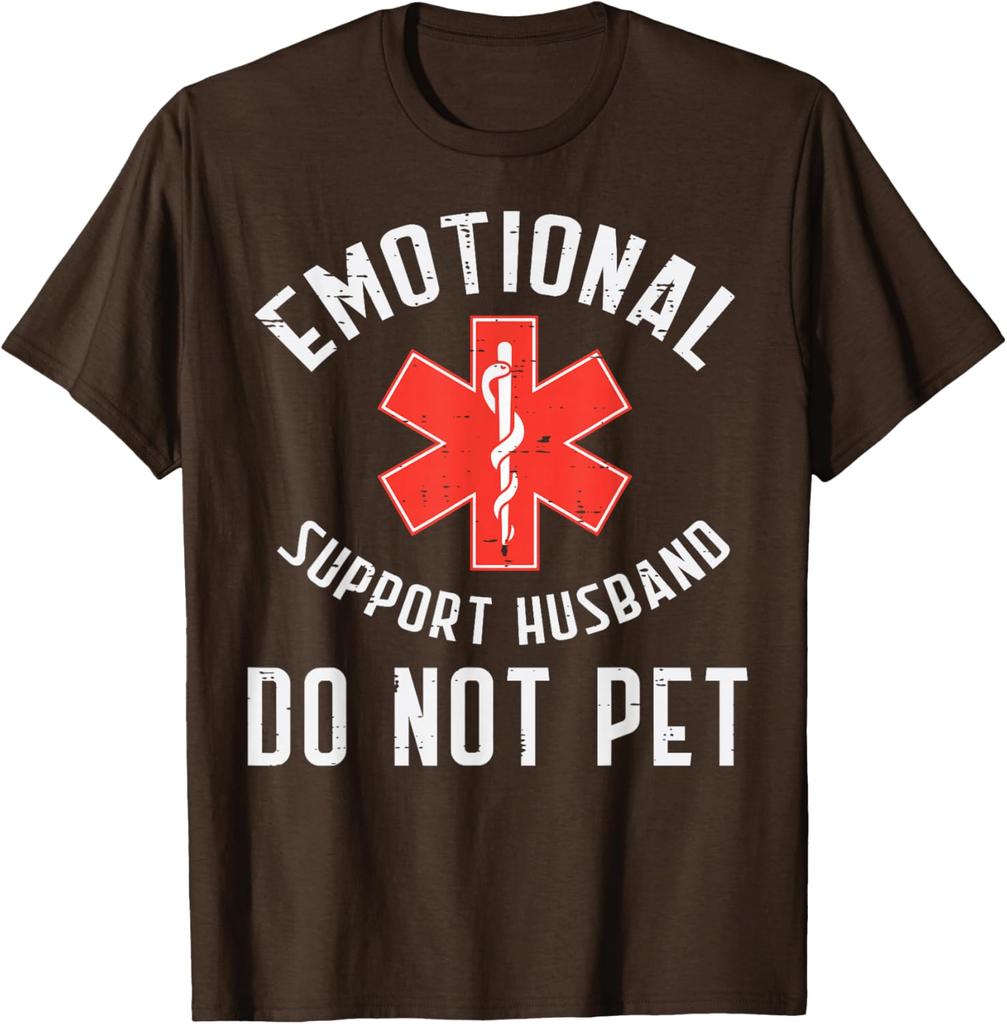 Emotional Support Husband EMS Star Paramedic Graphic Tee Casual Cotton TShirt for Men