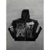 Felpa con Cappuccio Stampa Lettere 3D Hip Hop Y2K Unisex Oversize Streetwear Felpa per Adolescenti Adulti