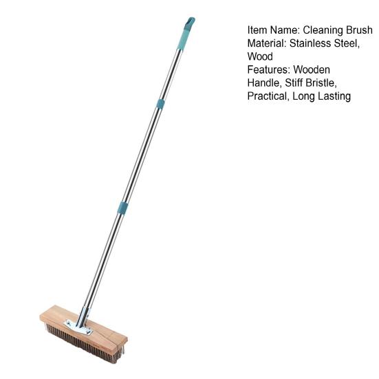 Deck Brush with Wooden Handle Grip Wide Stiff Bristle Design Comfortable Application Cleaning Scrubbing