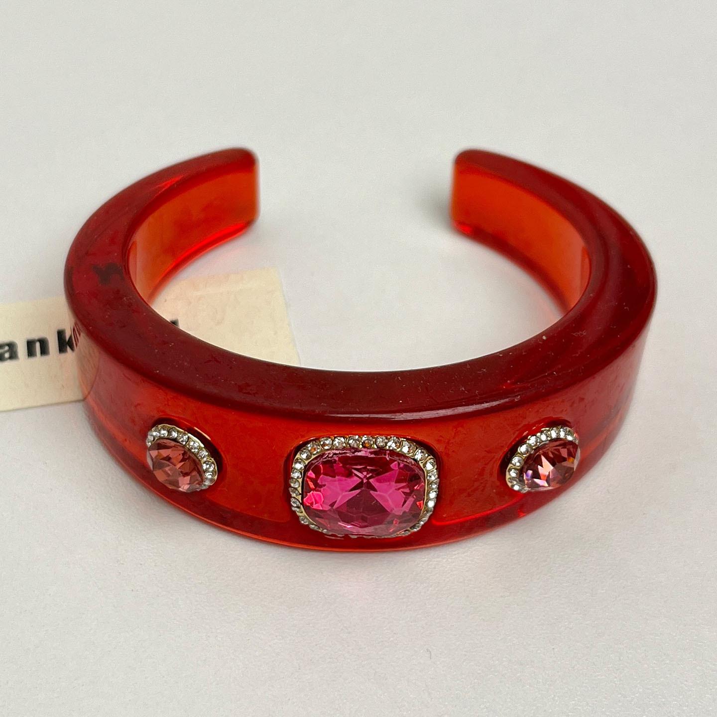 

Elegant Rhinestone Resin Open Bangle: Unique European-American Statement Bracelet