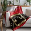 Santa Beard and Belt Fleece Blanket, Red with White Fur Trim Design, Festive Face Pattern for Christmas Sofa Decoration