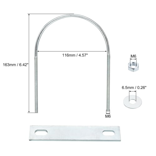 uxcell U-Bolts, M6, Inner Width 116mm, Length 163mm, Carbon Steel, with Nuts, Plates, and Washers, Set of 8, for Home and Industrial Use, Fastening an