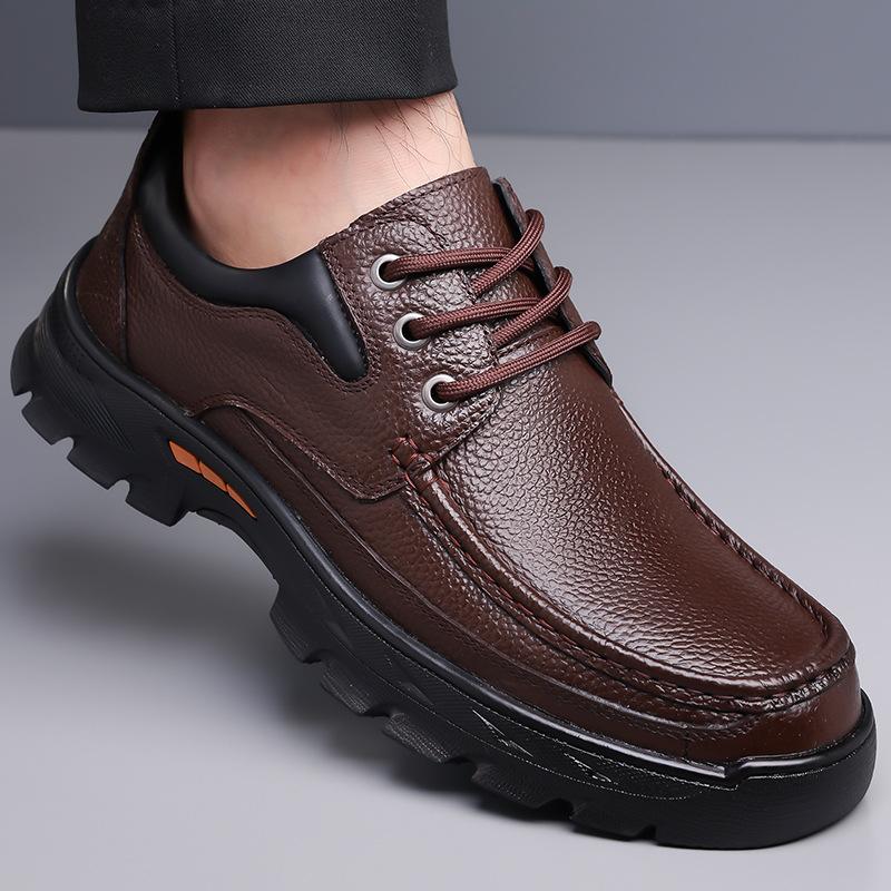 Spring Autumn Lace Cow Leather Shoes for Men Fashion Soft-soled Men's Platform Shoes Designer Casual Dress Shoes Male
