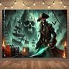 Pirate leader on Skull Island, polyester background banner, holiday decoration, room, garden, photo studio props