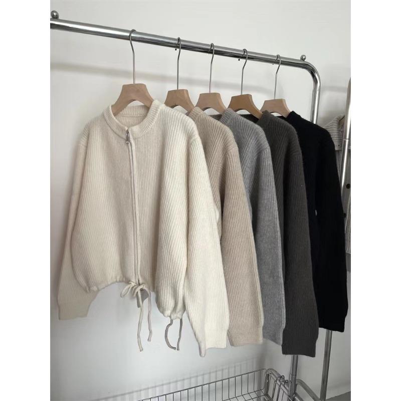 

Real shot drawstring hooded loose lazy wind long-sleeved cardigan jacket women s simple retro casual round neck zipper cardigan average size чёрный