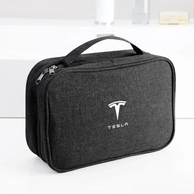 

Car Sticker 2025 New Tesla Car Logo Portable Travel Cable Bag Waterproof Digital USB Charger Storage Bag For Tesla Model 3 Model