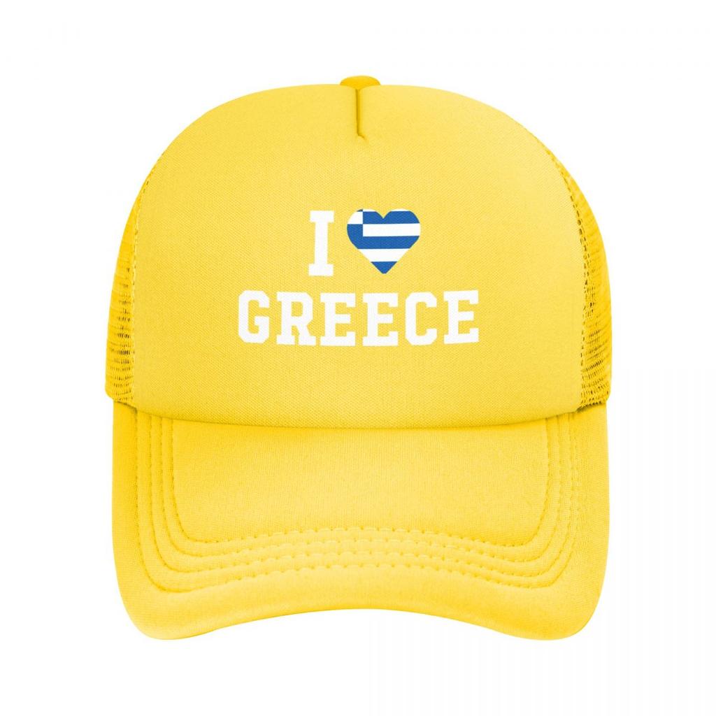 Jeg elsker Hellas Flagg Baseballcaps for Unisex Kvinner Bulk Snapback Truckerhatter Justerbare Unisex Fiske Mesh-bakhatter