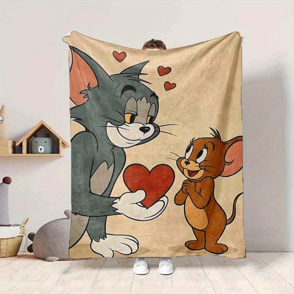 1pc Tom Jerry Love Heart Flannel Throw Blanket - Lightweight Soft Warm All-Season Blanket for Sofa, Bed, Travel, Camping L1029168