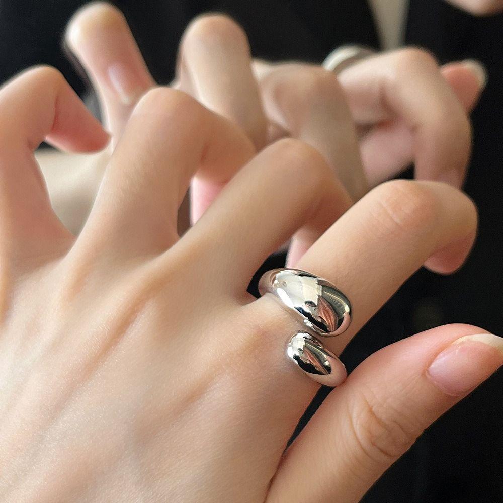 Water Shape Metal Opening Ring Solid Color Index Finger Rings Simple Stainless Steel Ring  Women