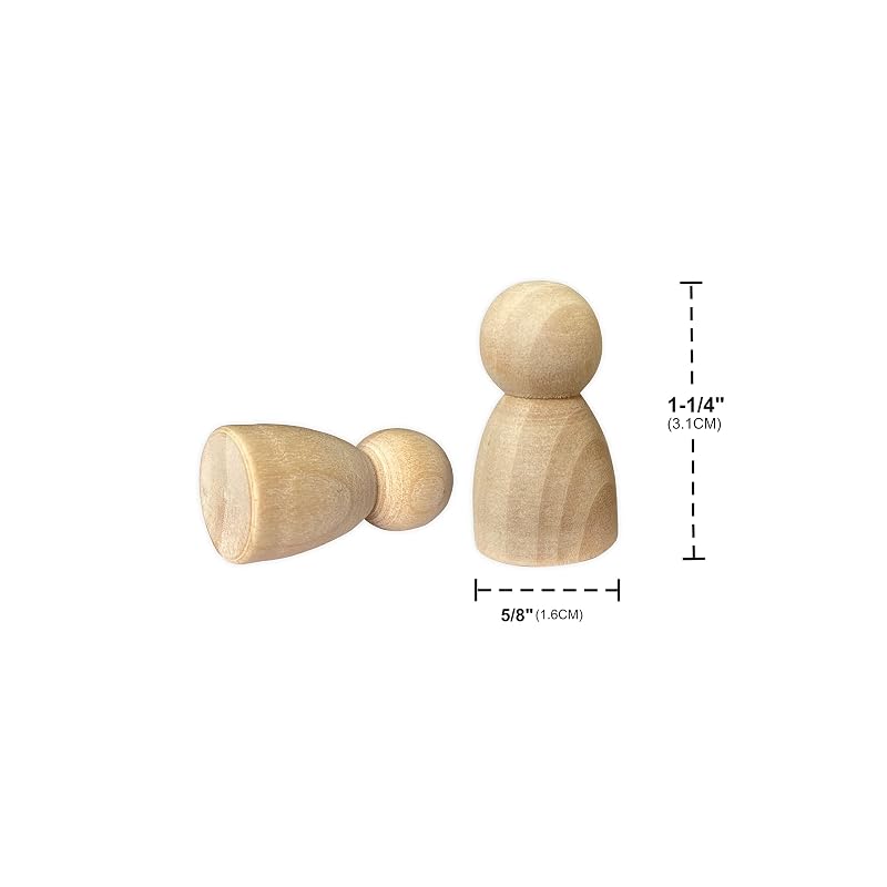 Wooden Peg Dolls 100 Pieces Unfinished Wooden People Craft Blank Family Figures 5/8 x 1-1/4 inches
