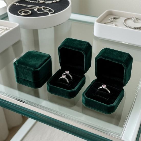 Velvet Jewelry Box, Dark Green Suede Flip Cover Hard Case, Scratch-Proof Shock-Proof Organizer, Jewelry Storage Box for Travel