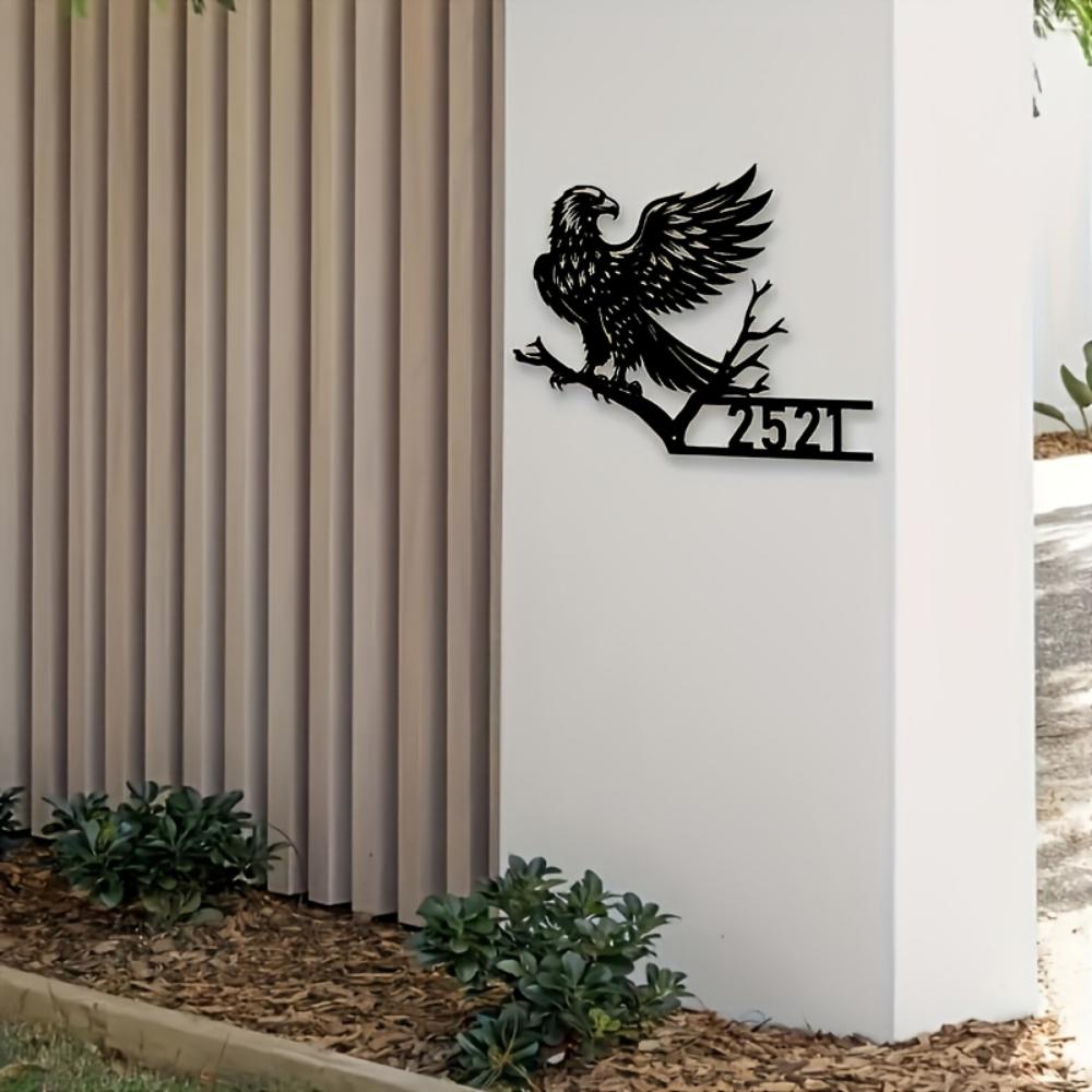 Custom Metal Eagle Wall Art with House Name Address Outdoor Garden Decor Easy Hang Housewarming Gift