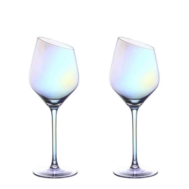 2 Pcs Color Pearl Crystal Wine Glass Wedding Party Glassware Drink Cup Plating Rainbow Oblique Bordeaux Goblet Champagne Flutes