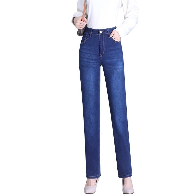 Straight Leg Stretch Jeans Women's High Waist Slimming Middle-aged Women Slim Casual Pants