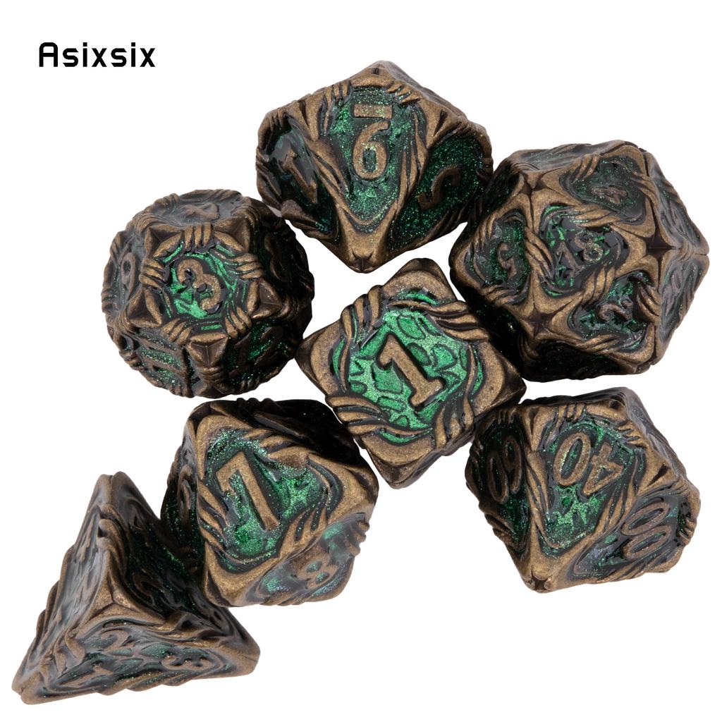 7 Pcs Yellow Green Tree Vine Metal Dice Solid Metal Polyhedral Dice Set Suitable for Role-Playing RPG Board Game Dice RPG