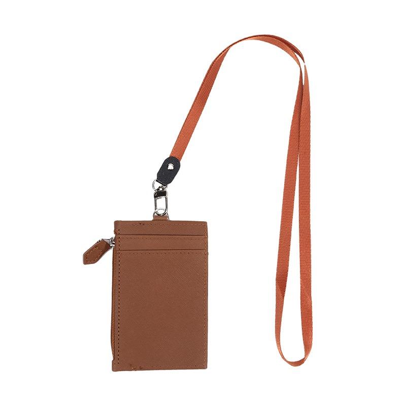 New PU Leather Card Badge Holder with Neck Lanyard Student Card Bag Coin Purse Card Case Zipper Bag Office Casual Supplies