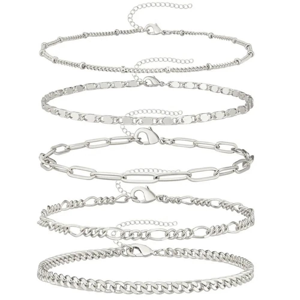 5pcs/Set Fashionable Multi-layer Chain Bracelets for Women Chain Bracelet Jewelry Set