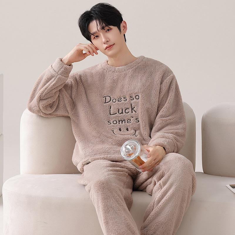 Snowflake Fleece Couple Pajamas Winter Women'S Fleece Thickened Autumn And Winter Coral Fleece Men'S Loungewear Set