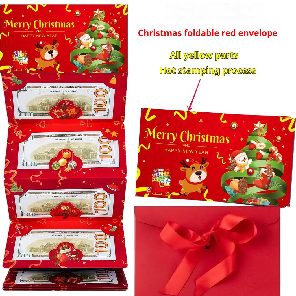 Santa Claus Gold Foil Red Envelope 6 Card Slots Foldable Diy Creative Holiday Gift For Christmas New Year