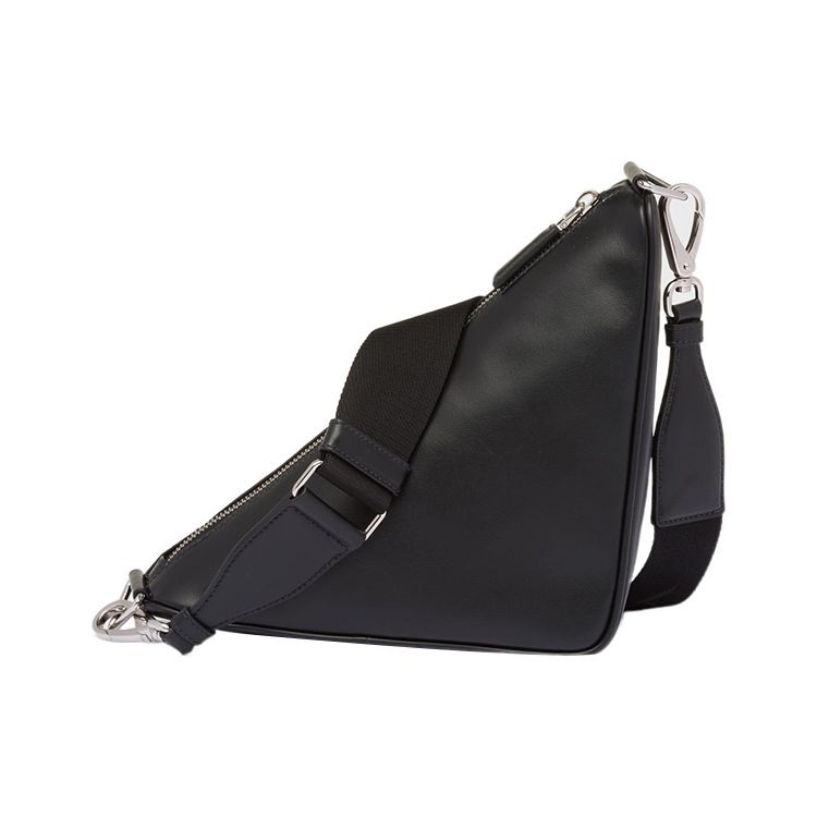 Prada Logo Smaltato Triangolare Tracolla in Tessuto Regolabile e Rimovibile Borsa a Tracolla in Pelle Borse da Uomo Nera 2VH155_ASK_F0002_V_OLO