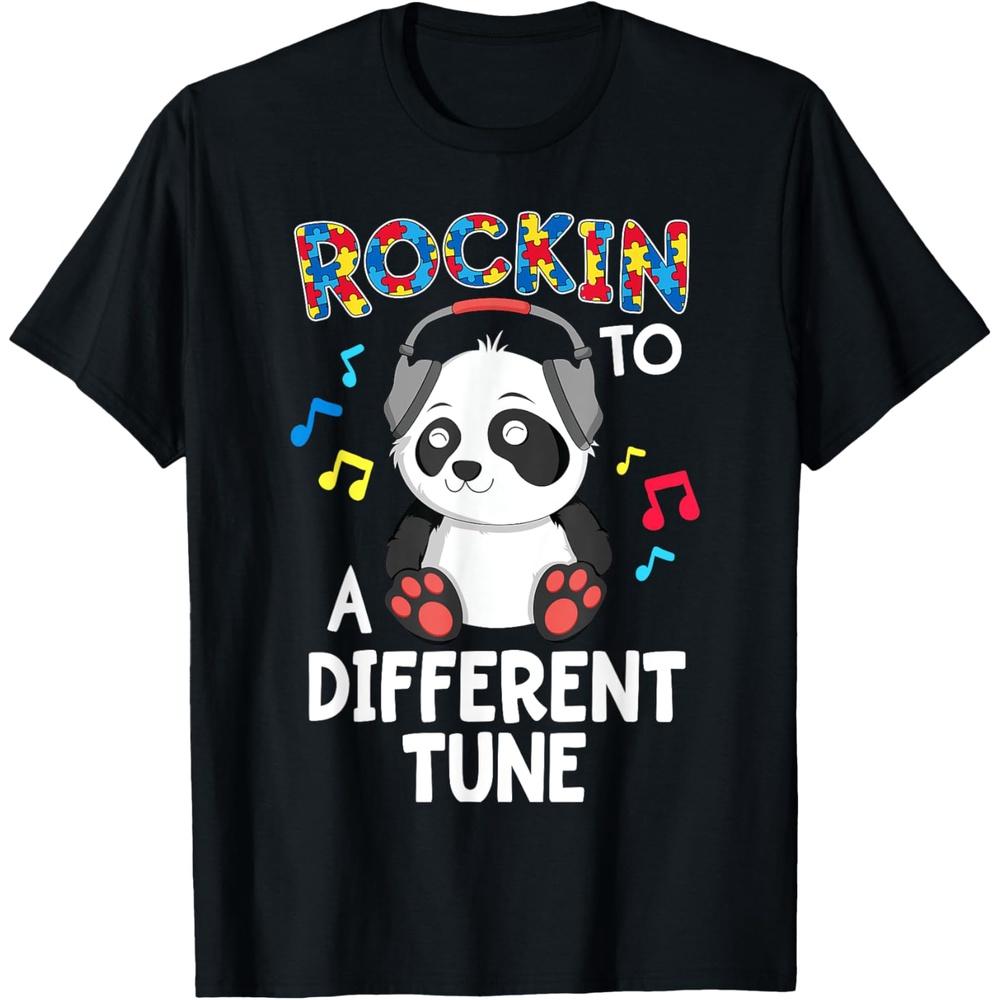 Rockin To A Different Tune Panda Autism Awareness Boys Girls Cotton Men T Shirt XXL чёрный