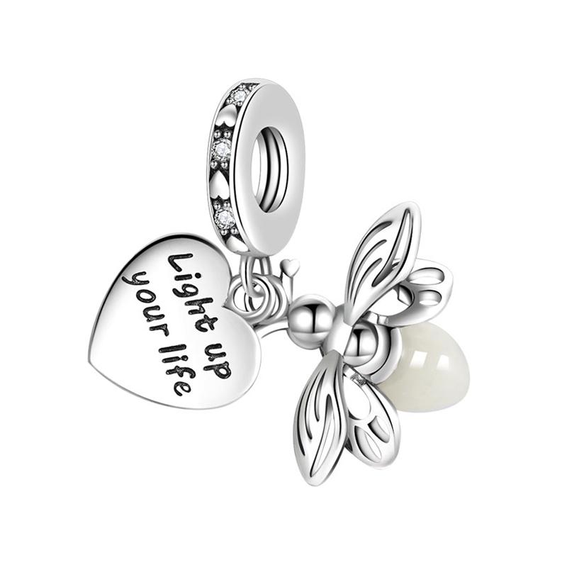 Hot Sale DIY Making Sparkling Bee & Glow Firefly Dangle Charm Bead Fit Original Europeans Copper 925 Bracelet Women Zircon Gift