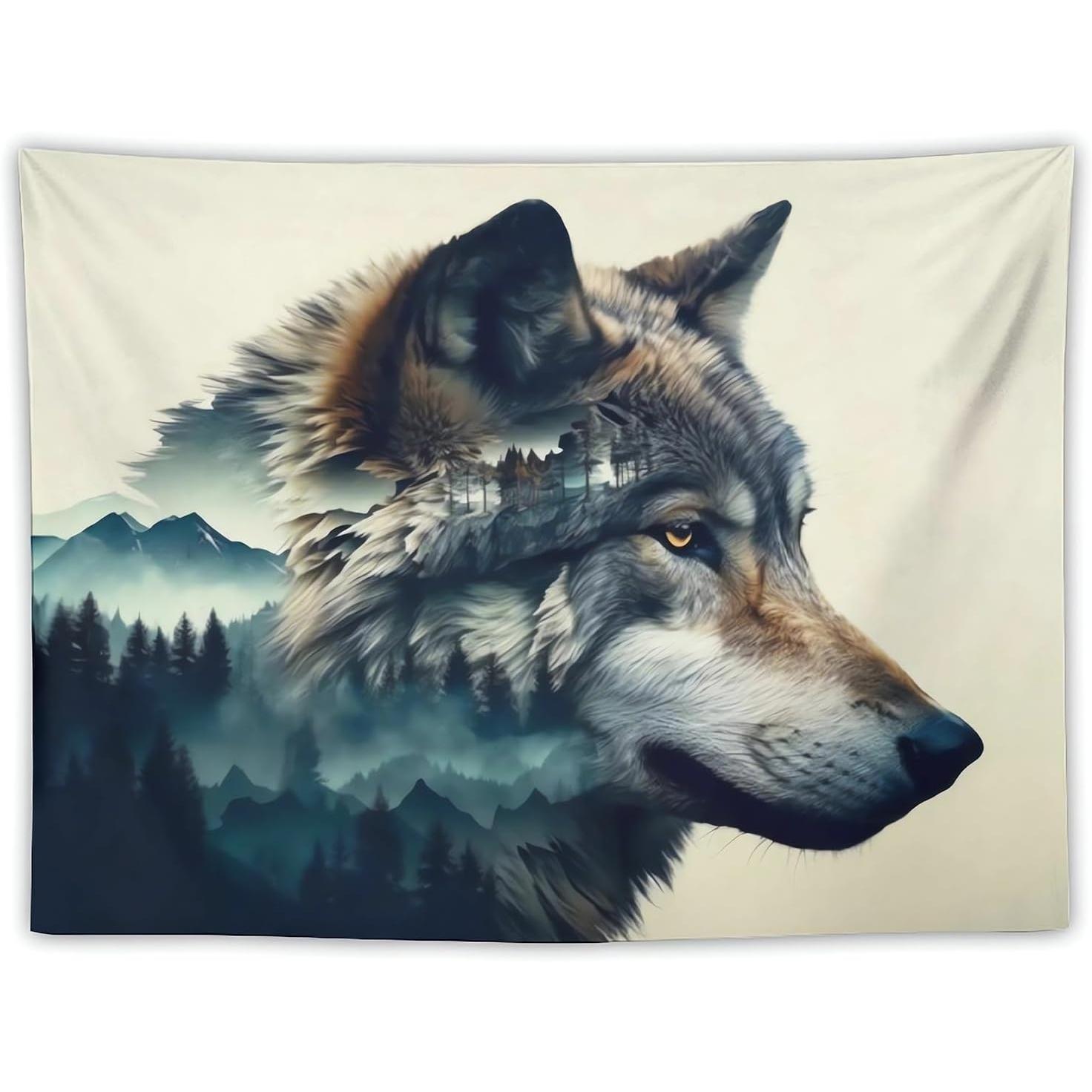 Tapestry of the Amogid animal wolf mountain wall 75x100